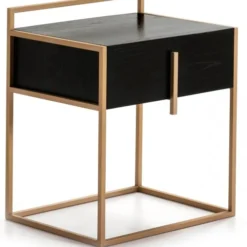Thai Natura Tables De Chevet Table De Chevet 1 Tiroir En Bois Noir Structure Métal Doré