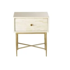 Maisons Du Monde Tables De Chevet Table De Chevet 1 Tiroir En Manguier Massif Crème Et Métal Coloris Laiton