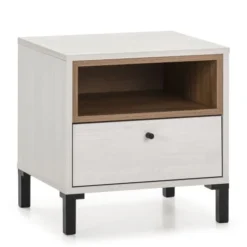 HOMN Tables De Chevet Table De Chevet 1 Tiroir Et 1 Niche, Couleur Blanc Et Bois