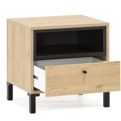 HOMN Tables De Chevet Table De Chevet 1 Tiroir Et 1 Niche, Couleur Bois Et Noire 10 HOMN Tables De Chevet Table De Chevet 1 Tiroir Et 1 Niche, Couleur Bois Et Noire -Tables De Chevet Soldes table de chevet 1 tiroir et 1 niche couleur bois et noire 2