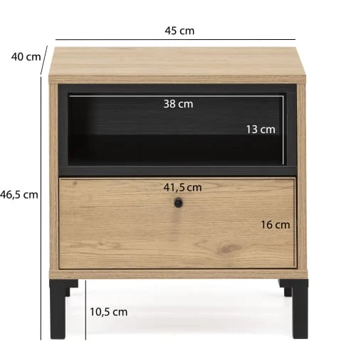HOMN Tables De Chevet Table De Chevet 1 Tiroir Et 1 Niche, Couleur Bois Et Noire 6 HOMN Tables De Chevet Table De Chevet 1 Tiroir Et 1 Niche, Couleur Bois Et Noire – Image 4