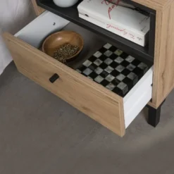 HOMN Tables De Chevet Table De Chevet 1 Tiroir Et 1 Niche, Couleur Bois Et Noire 12 HOMN Tables De Chevet Table De Chevet 1 Tiroir Et 1 Niche, Couleur Bois Et Noire -Tables De Chevet Soldes table de chevet 1 tiroir et 1 niche couleur bois et noire 4