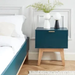 ELLE Décoration Tables De Chevet Table De Chevet 1 Tiroir - Laqué Bleu Canard -Tables De Chevet Soldes table de chevet 1 tiroir laque bleu canard 1