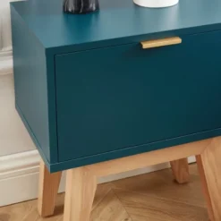 ELLE Décoration Tables De Chevet Table De Chevet 1 Tiroir - Laqué Bleu Canard -Tables De Chevet Soldes table de chevet 1 tiroir laque bleu canard 3