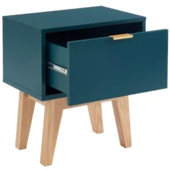 ELLE Décoration Tables De Chevet Table De Chevet 1 Tiroir - Laqué Bleu Canard -Tables De Chevet Soldes table de chevet 1 tiroir laque bleu canard 5