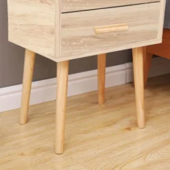 Toilinux Tables De Chevet Table De Chevet 2 Tiroirs 45x35x60cm Marron -Tables De Chevet Soldes table de chevet 2 tiroirs 45x35x60cm marron 3