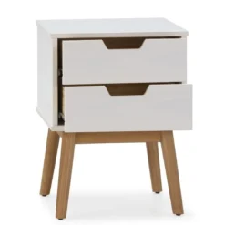 HOMN Tables De Chevet Table De Chevet 2 Tiroirs Blanc, Bois De Pin Massif -Tables De Chevet Soldes table de chevet 2 tiroirs blanc bois de pin massif 2