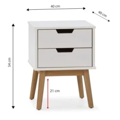HOMN Tables De Chevet Table De Chevet 2 Tiroirs Blanc, Bois De Pin Massif -Tables De Chevet Soldes table de chevet 2 tiroirs blanc bois de pin massif 5