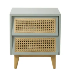 Maisons Du Monde Tables De Chevet Table De Chevet 2 Tiroirs Bleu Gris Cannage En Rotin