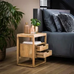 Terre De Nuit Tables De Chevet Table De Chevet 2 Tiroirs Bois Clair Naturel -Tables De Chevet Soldes table de chevet 2 tiroirs bois clair naturel 1