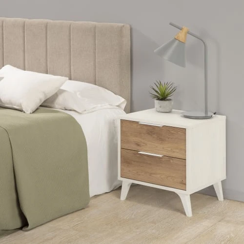 HOMN Tables De Chevet Table De Chevet 2 Tiroirs Couleur Blanc/bois 4 HOMN Tables De Chevet Table De Chevet 2 Tiroirs Couleur Blanc/bois – Image 2