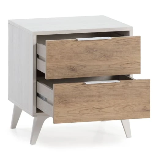 HOMN Tables De Chevet Table De Chevet 2 Tiroirs Couleur Blanc/bois 5 HOMN Tables De Chevet Table De Chevet 2 Tiroirs Couleur Blanc/bois – Image 3
