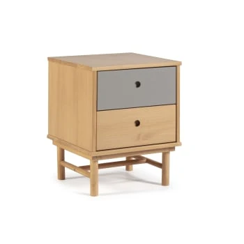 HOMN Tables De Chevet Table De Chevet 1 Tiroir Couleur Bois Et Gris, Bois Massif 7 HOMN Tables De Chevet Table De Chevet 1 Tiroir Couleur Bois Et Gris, Bois Massif – Image 5