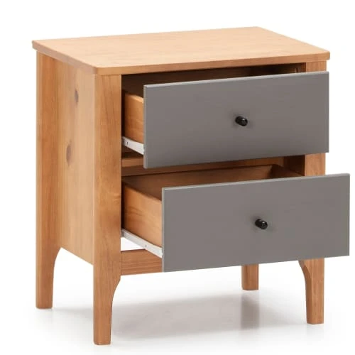 HOMN Tables De Chevet Table De Chevet 2 Tiroirs Couleur Bois Et Gris, Bois Massif 6 HOMN Tables De Chevet Table De Chevet 2 Tiroirs Couleur Bois Et Gris, Bois Massif – Image 4
