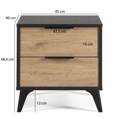 HOMN Tables De Chevet Table De Chevet 2 Tiroirs Couleur Noire/bois 6 HOMN Tables De Chevet Table De Chevet 2 Tiroirs Couleur Noire/bois – Image 4