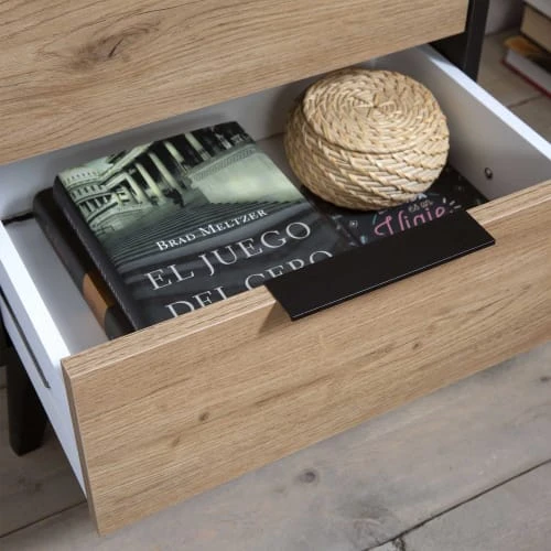 HOMN Tables De Chevet Table De Chevet 2 Tiroirs Couleur Noire/bois 7 HOMN Tables De Chevet Table De Chevet 2 Tiroirs Couleur Noire/bois – Image 5