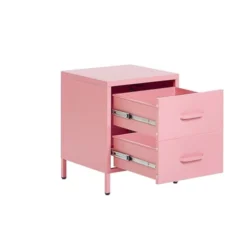 Beliani Tables De Chevet Table De Chevet 2 Tiroirs En Acier Rose -Tables De Chevet Soldes table de chevet 2 tiroirs en acier rose 2