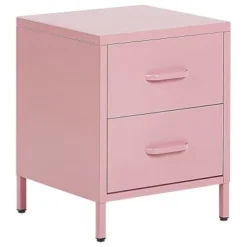 Beliani Tables De Chevet Table De Chevet 2 Tiroirs En Acier Rose