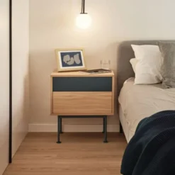 TEULAT Tables De Chevet Table De Chevet 2 Tiroirs En Bois Et Métal Gris Anthracite -Tables De Chevet Soldes table de chevet 2 tiroirs en bois et metal gris anthracite 1