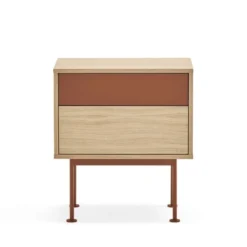 TEULAT Tables De Chevet Table De Chevet 2 Tiroirs En Bois Et Métal Rouge Brique -Tables De Chevet Soldes table de chevet 2 tiroirs en bois et metal rouge brique 3