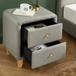 Homifab Tables De Chevet Table De Chevet 2 Tiroirs En Tissu Gris Clair -Tables De Chevet Soldes table de chevet 2 tiroirs en tissu gris clair 2