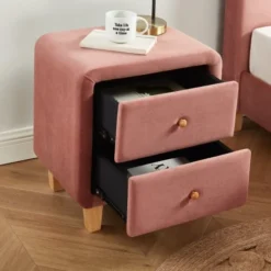 Homifab Tables De Chevet Table De Chevet 2 Tiroirs En Velours Rose Blush -Tables De Chevet Soldes table de chevet 2 tiroirs en velours rose blush 3