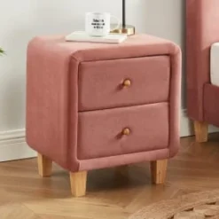 Homifab Tables De Chevet Table De Chevet 2 Tiroirs En Velours Rose Blush -Tables De Chevet Soldes table de chevet 2 tiroirs en velours rose blush 7
