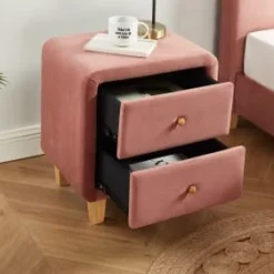 Homifab Tables De Chevet Table De Chevet 2 Tiroirs En Velours Rose Blush -Tables De Chevet Soldes table de chevet 2 tiroirs en velours rose blush 8