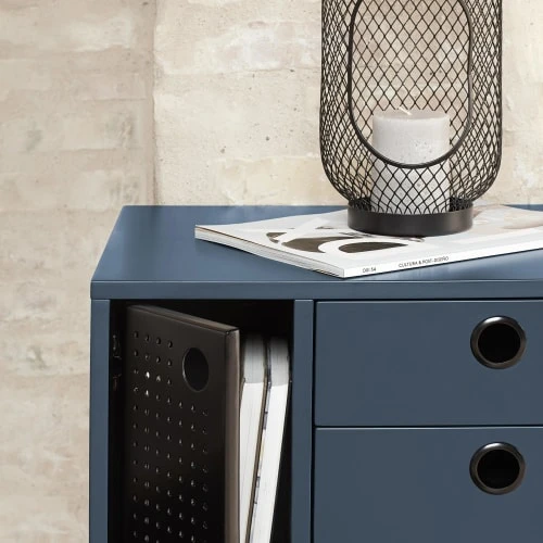 TEULAT Tables De Chevet Table De Chevet 2 Tiroirs Et 1 Porte En En Bleu Foncé Et Noir 5 TEULAT Tables De Chevet Table De Chevet 2 Tiroirs Et 1 Porte En En Bleu Foncé Et Noir – Image 3