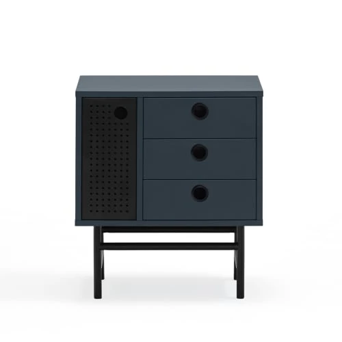 TEULAT Tables De Chevet Table De Chevet 2 Tiroirs Et 1 Porte En En Bleu Foncé Et Noir 6 TEULAT Tables De Chevet Table De Chevet 2 Tiroirs Et 1 Porte En En Bleu Foncé Et Noir – Image 4