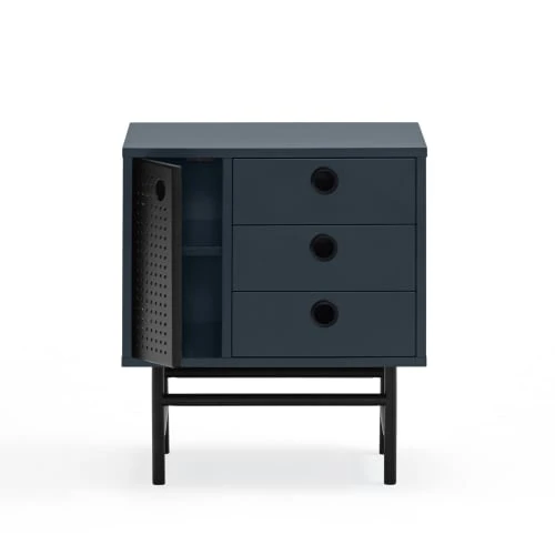 TEULAT Tables De Chevet Table De Chevet 2 Tiroirs Et 1 Porte En En Bleu Foncé Et Noir 7 TEULAT Tables De Chevet Table De Chevet 2 Tiroirs Et 1 Porte En En Bleu Foncé Et Noir – Image 5