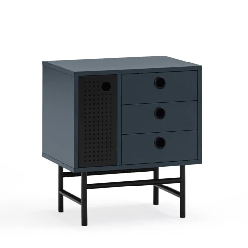 TEULAT Tables De Chevet Table De Chevet 2 Tiroirs Et 1 Porte En En Bleu Foncé Et Noir 3 TEULAT Tables De Chevet Table De Chevet 2 Tiroirs Et 1 Porte En En Bleu Foncé Et Noir