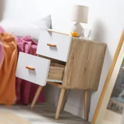 Casâme Tables De Chevet Table De Chevet 2 Tiroirs Façades Blanches H64.2 Cm -Tables De Chevet Soldes table de chevet 2 tiroirs facades blanches h64 2 cm 2