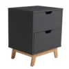 HOMN Tables De Chevet Table De Chevet 2 Tiroirs Gris, Mdf Laqué, Gris Anthracite -Tables De Chevet Soldes table de chevet 2 tiroirs gris mdf laque gris anthracite