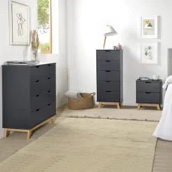 HOMN Tables De Chevet Table De Chevet 2 Tiroirs Gris, Mdf Laqué, Gris Anthracite 13 HOMN Tables De Chevet Table De Chevet 2 Tiroirs Gris, Mdf Laqué, Gris Anthracite -Tables De Chevet Soldes table de chevet 2 tiroirs gris mdf laque gris anthracite 5