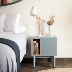 TEULAT Tables De Chevet Table De Chevet 2 Tiroirs Gris Perle -Tables De Chevet Soldes table de chevet 2 tiroirs gris perle 5