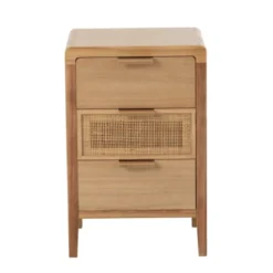 Meubles & Design Tables De Chevet Table De Chevet 3 Tiroirs En Bois Et Rotin -Tables De Chevet Soldes table de chevet 3 tiroirs en bois et rotin 1