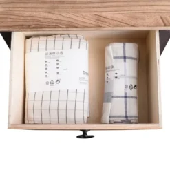 Mobili Rebecca Tables De Chevet Table De Chevet 3 Tiroirs En Bois Naturel Et Noir -Tables De Chevet Soldes table de chevet 3 tiroirs en bois naturel et noir 5