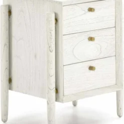 Thai Natura Tables De Chevet Table De Chevet 3 Tiroirs En Bois Teinté Blanc Et Doré