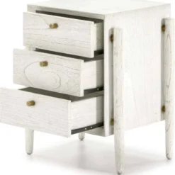 Thai Natura Tables De Chevet Table De Chevet 3 Tiroirs En Bois Teinté Blanc Et Doré -Tables De Chevet Soldes table de chevet 3 tiroirs en bois teinte blanc et dore 3