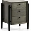Thai Natura Tables De Chevet Table De Chevet 3 Tiroirs En Bois Teinté Gris Et Doré