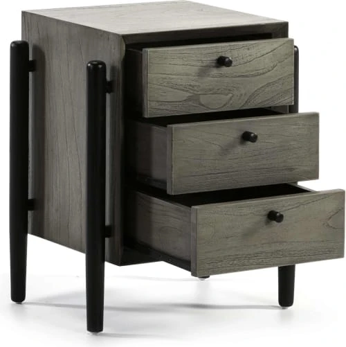 Thai Natura Tables De Chevet Table De Chevet 3 Tiroirs En Bois Teinté Gris Et Doré 5 Thai Natura Tables De Chevet Table De Chevet 3 Tiroirs En Bois Teinté Gris Et Doré – Image 3