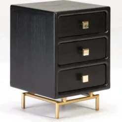 Thai Natura Tables De Chevet Table De Chevet 3 Tiroirs En Bois Teinté Noir Et Doré