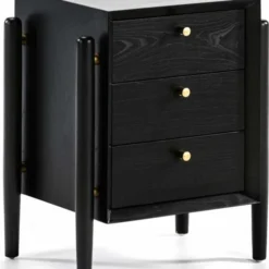 Thai Natura Tables De Chevet Table De Chevet 3 Tiroirs En Bois Teinté Noir Et Doré