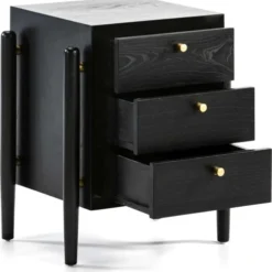 Thai Natura Tables De Chevet Table De Chevet 3 Tiroirs En Bois Teinté Noir Et Doré -Tables De Chevet Soldes table de chevet 3 tiroirs en bois teinte noir et dore 6