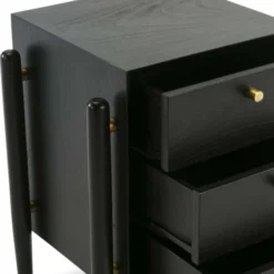 Thai Natura Tables De Chevet Table De Chevet 3 Tiroirs En Bois Teinté Noir Et Doré -Tables De Chevet Soldes table de chevet 3 tiroirs en bois teinte noir et dore 7