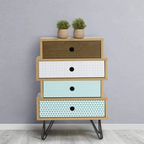 HOMN Tables De Chevet Table De Chevet 4 Tiroirs, Couleur Chêne, Pieds En Métal En Noir 4 HOMN Tables De Chevet Table De Chevet 4 Tiroirs, Couleur Chêne, Pieds En Métal En Noir – Image 2