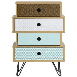 HOMN Tables De Chevet Table De Chevet 4 Tiroirs, Couleur Chêne, Pieds En Métal En Noir 11 HOMN Tables De Chevet Table De Chevet 4 Tiroirs, Couleur Chêne, Pieds En Métal En Noir -Tables De Chevet Soldes table de chevet 4 tiroirs couleur chene pieds en metal en noir 3