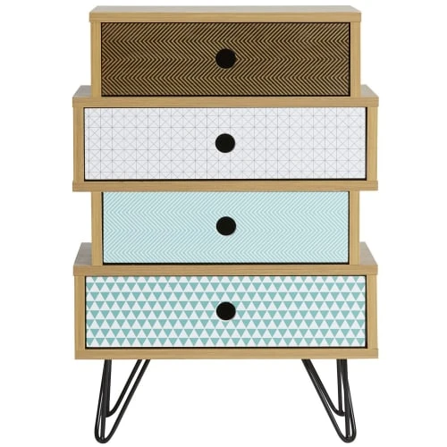 HOMN Tables De Chevet Table De Chevet 4 Tiroirs, Couleur Chêne, Pieds En Métal En Noir 6 HOMN Tables De Chevet Table De Chevet 4 Tiroirs, Couleur Chêne, Pieds En Métal En Noir – Image 4