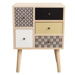 Mobili Rebecca Tables De Chevet Table De Chevet 5 Tiroirs En Bois De Paulownia Et MDF Multicolore